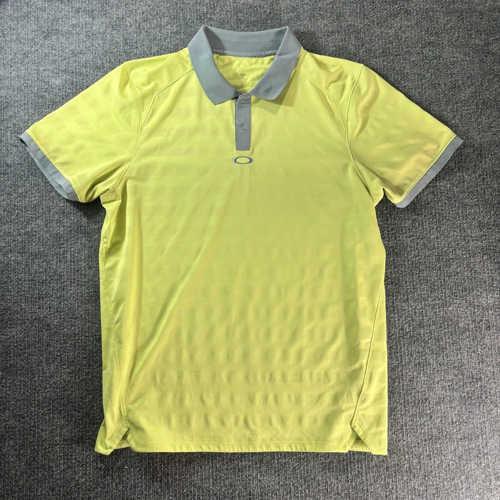 Oakley Polo Shirt Mens XLarge Yellow Hydrolix Golf‎ Striped Performance Top